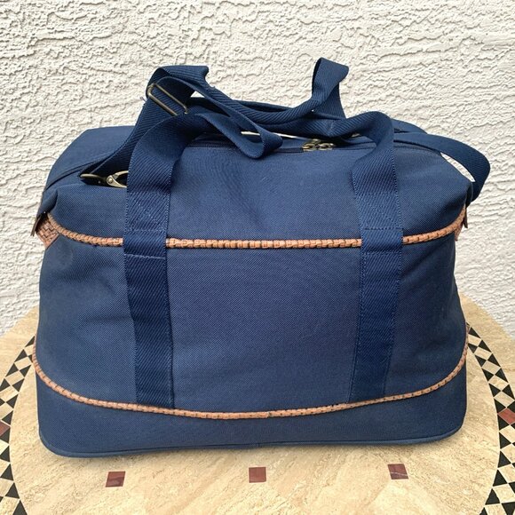Tommy Bahama Canvas Travel Bag Mojito Blue Duffle Basketweave Trim 20" x 14" x 8 - Picture 5 of 12